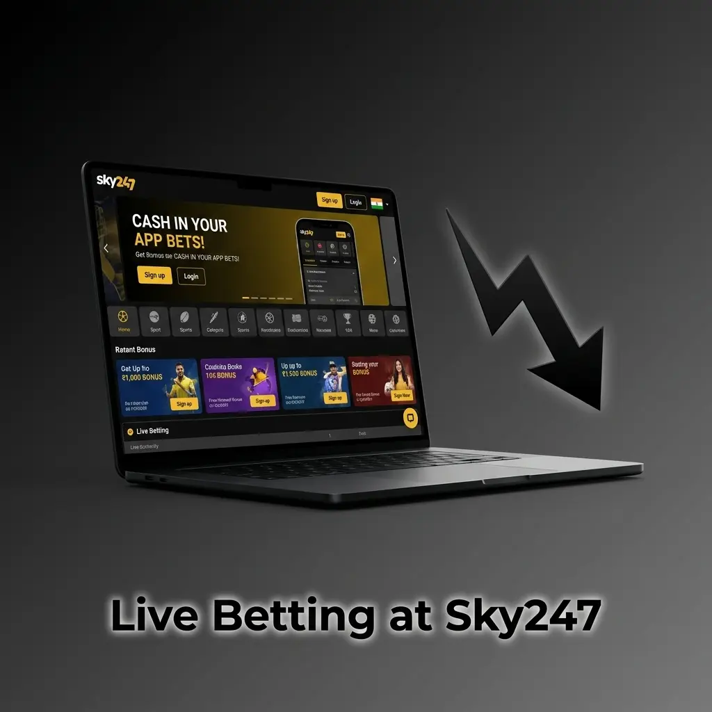 Sky247 live betting interface showing real-time odds, sports markets, and in-play wagering options on a digital platform
